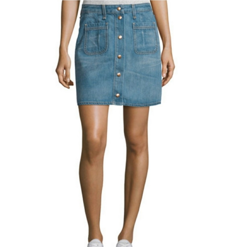 rag & bone Santa Cruz Capitol Wash Denim High-Waisted Button-Front Skirt